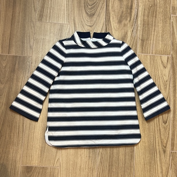 ANN MASHBURN Tops - ANN MASHBURN Navy and White Striped Long Sleeve Mock Neck Blouse
